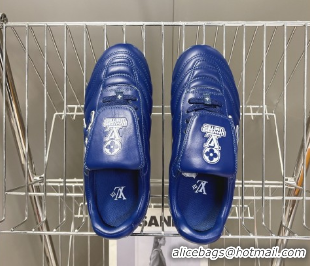 Luxurious Louis Vuitton LV Footprint Soccer Sneakers in Calf Leather Blue 0222054