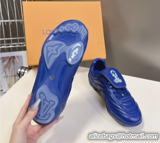 Luxurious Louis Vuitton LV Footprint Soccer Sneakers in Calf Leather Blue 0222054