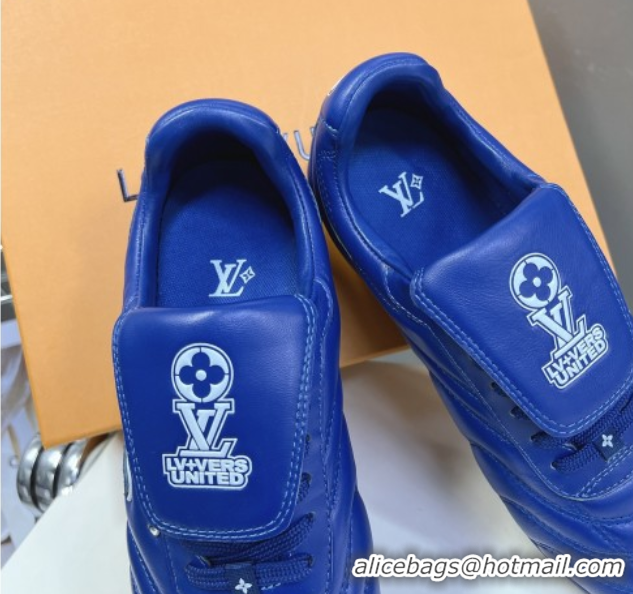 Luxurious Louis Vuitton LV Footprint Soccer Sneakers in Calf Leather Blue 0222054