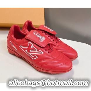 Luxury Louis Vuitton LV Footprint Soccer Sneakers in Calf Leather Red 0222055
