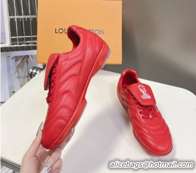 Luxury Louis Vuitton LV Footprint Soccer Sneakers in Calf Leather Red 0222055