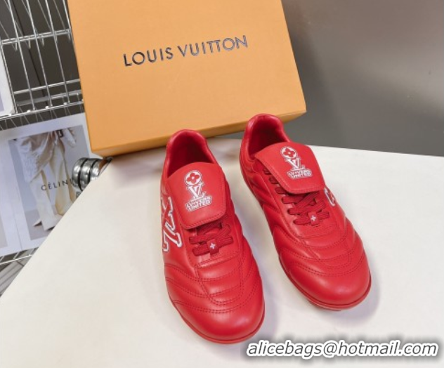 Luxury Louis Vuitton LV Footprint Soccer Sneakers in Calf Leather Red 0222055