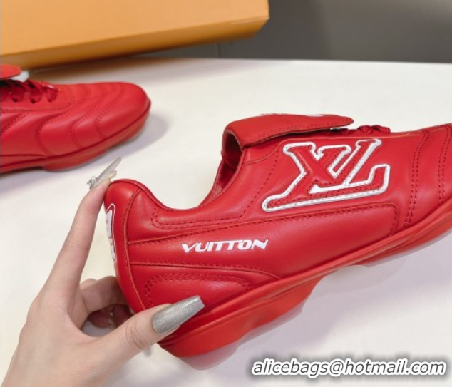 Luxury Louis Vuitton LV Footprint Soccer Sneakers in Calf Leather Red 0222055