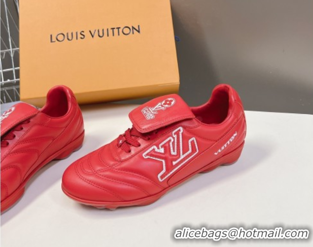 Luxury Louis Vuitton LV Footprint Soccer Sneakers in Calf Leather Red 0222055