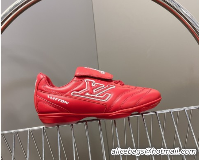 Luxury Louis Vuitton LV Footprint Soccer Sneakers in Calf Leather Red 0222055