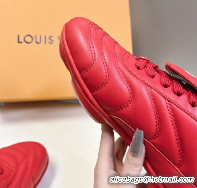 Luxury Louis Vuitton LV Footprint Soccer Sneakers in Calf Leather Red 0222055