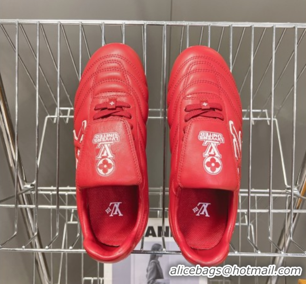 Luxury Louis Vuitton LV Footprint Soccer Sneakers in Calf Leather Red 0222055