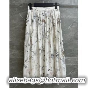 Top Quality Dior Printed Cotton Skirt 527001 White 2025
