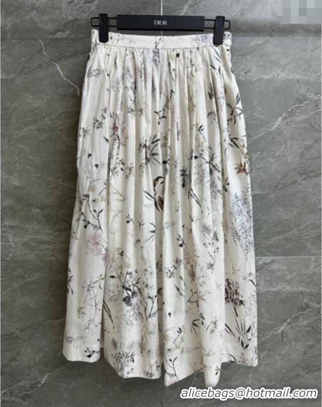 Top Quality Dior Printed Cotton Skirt 527001 White 2025