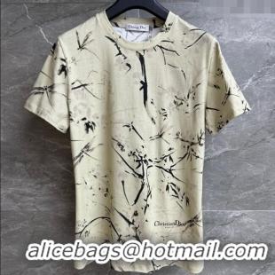 Top Grade Dior Printed Cotton T-Shirt 527003 Light Beige 2025