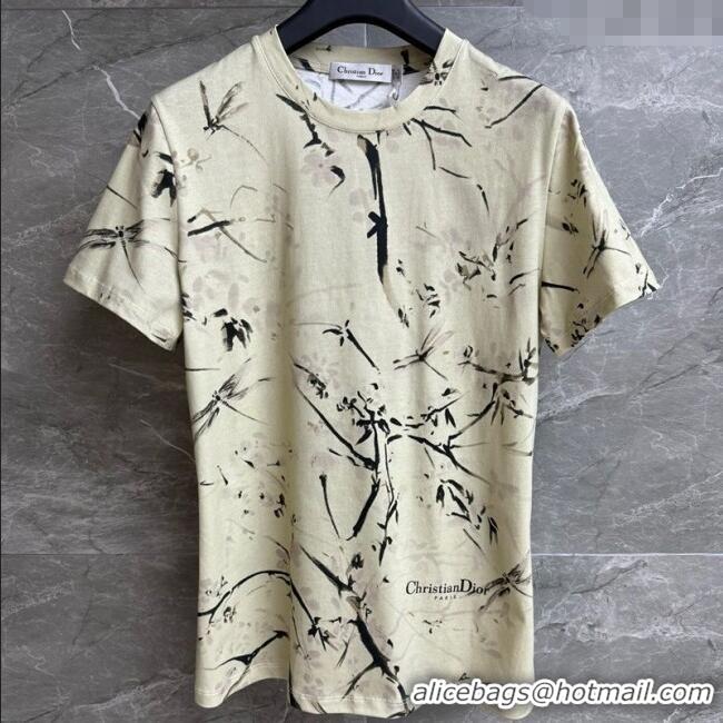 Top Grade Dior Printed Cotton T-Shirt 527003 Light Beige 2025