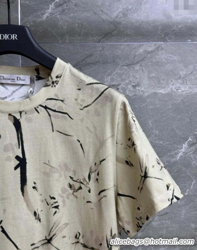 Top Grade Dior Printed Cotton T-Shirt 527003 Light Beige 2025