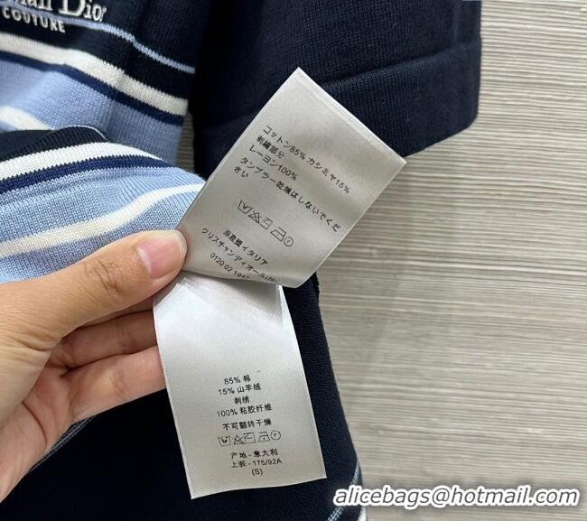 Well Crafted Dior Striped Polo T-Shirt 27025 Black/Blue 2025 (For Women and Men)