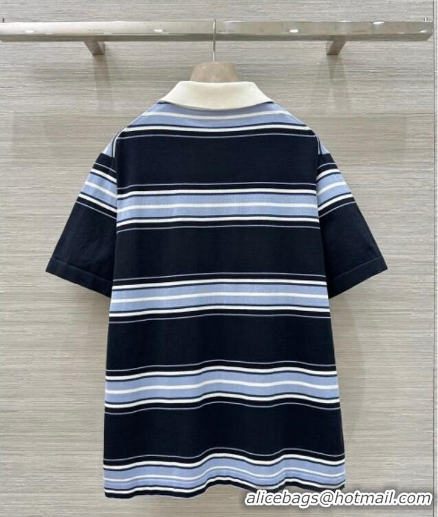 Well Crafted Dior Striped Polo T-Shirt 27025 Black/Blue 2025 (For Women and Men)