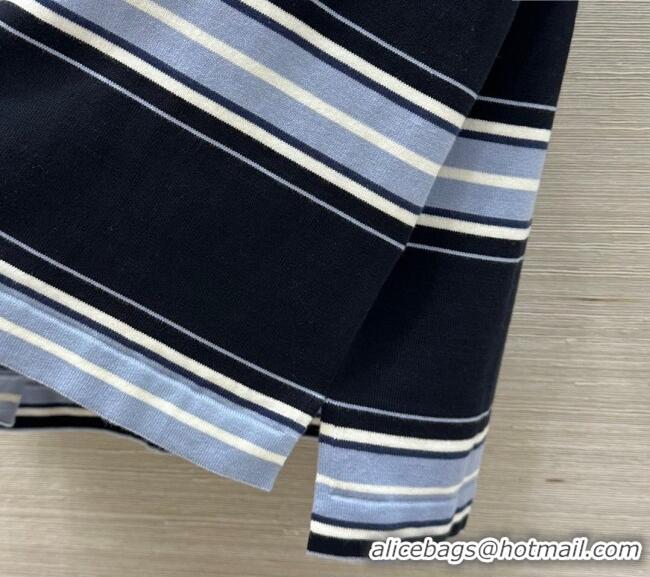 Well Crafted Dior Striped Polo T-Shirt 27025 Black/Blue 2025 (For Women and Men)