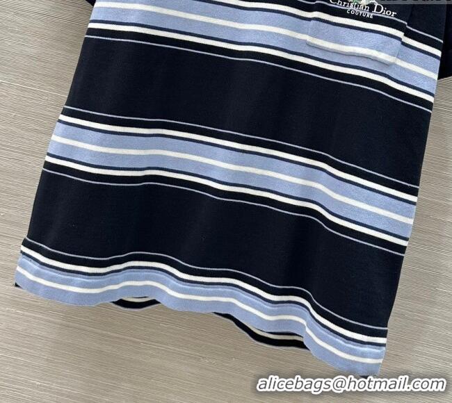 Well Crafted Dior Striped Polo T-Shirt 27025 Black/Blue 2025 (For Women and Men)