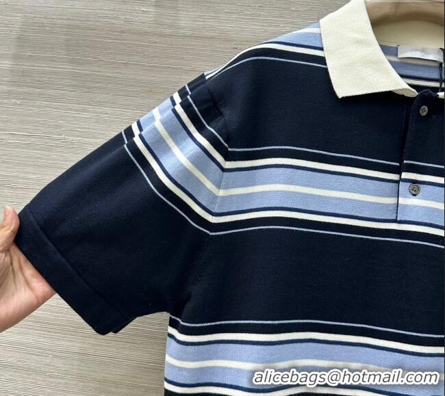 Well Crafted Dior Striped Polo T-Shirt 27025 Black/Blue 2025 (For Women and Men)