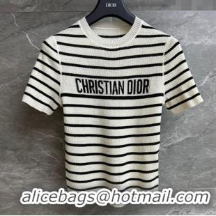 Top Quality Dior Linen Knit Striped Top 527002 White 2025
