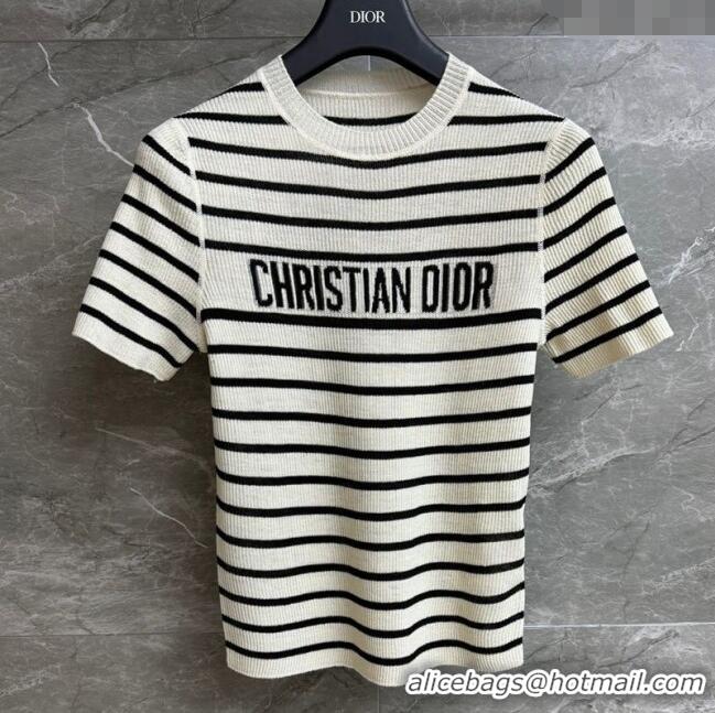 Top Quality Dior Linen Knit Striped Top 527002 White 2025