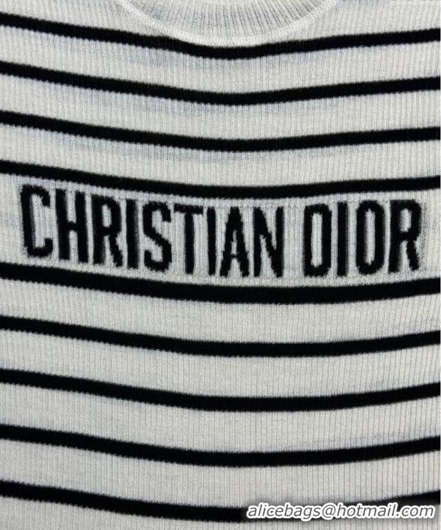 Top Quality Dior Linen Knit Striped Top 527002 White 2025