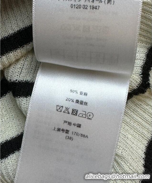 Top Quality Dior Linen Knit Striped Top 527002 White 2025