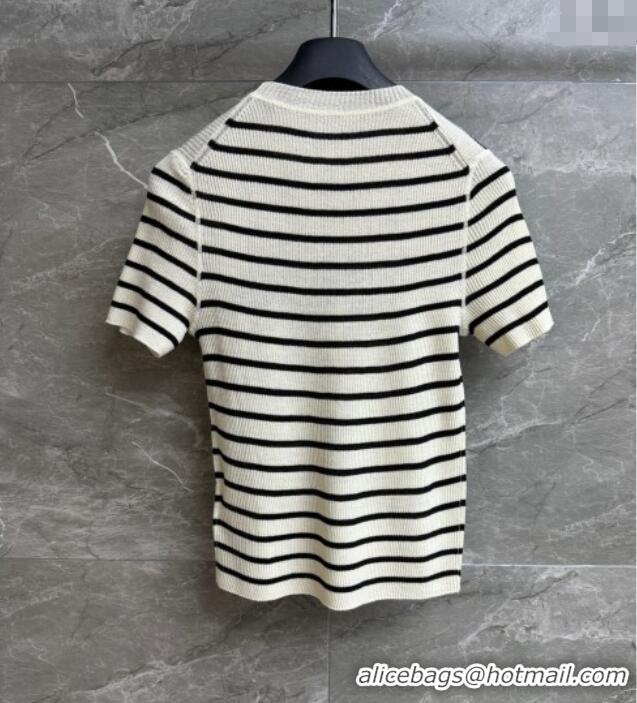 Top Quality Dior Linen Knit Striped Top 527002 White 2025