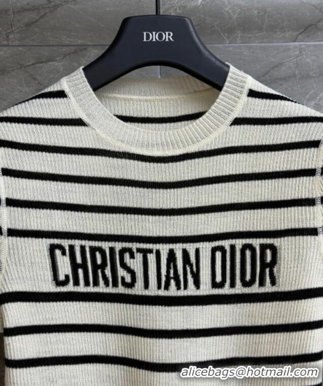 Top Quality Dior Linen Knit Striped Top 527002 White 2025