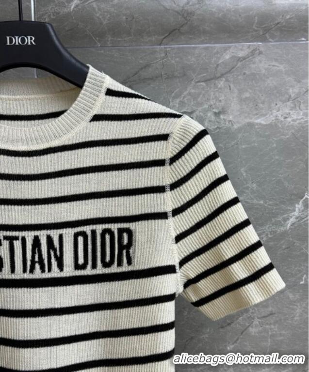 Top Quality Dior Linen Knit Striped Top 527002 White 2025