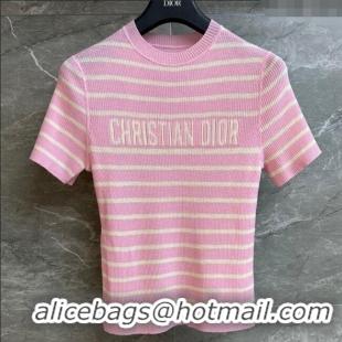 Top Design Dior Linen Knit Striped Top 527002 Pink 2025