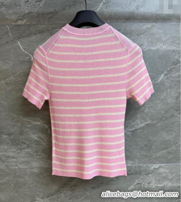 Top Design Dior Linen Knit Striped Top 527002 Pink 2025