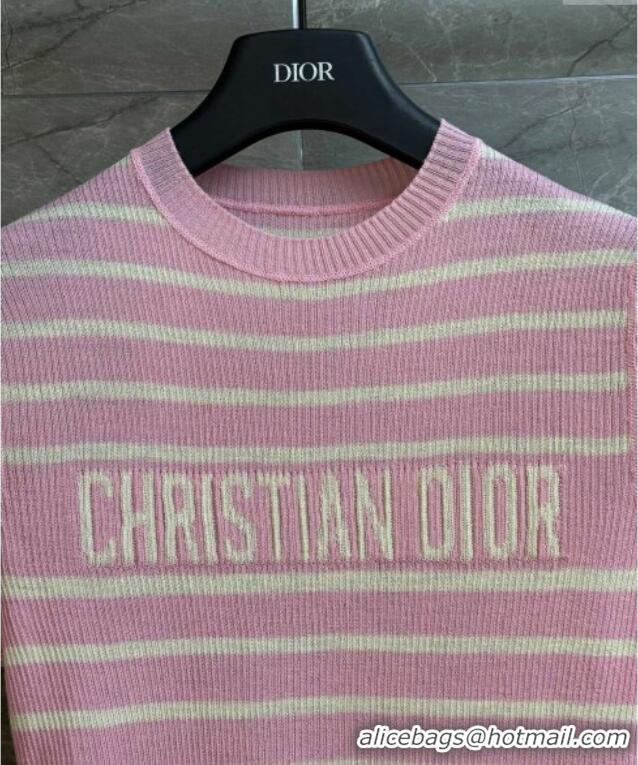 Top Design Dior Linen Knit Striped Top 527002 Pink 2025