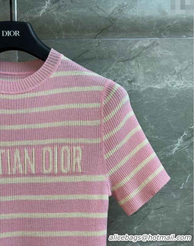 Top Design Dior Linen Knit Striped Top 527002 Pink 2025
