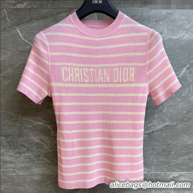 Top Design Dior Linen Knit Striped Top 527002 Pink 2025