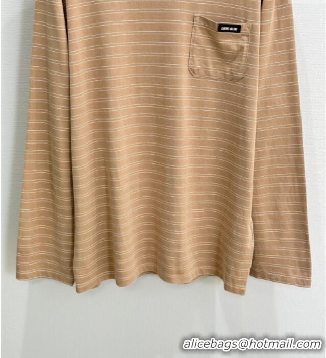 Big Discount Miu Miu Striped T-Shirt 527011 Light Coffee 2025