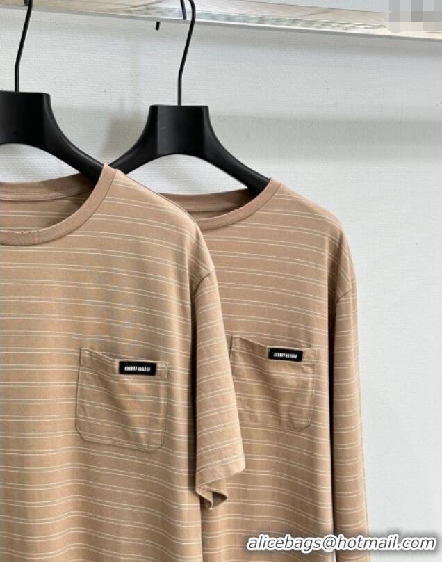 Big Discount Miu Miu Striped T-Shirt 527011 Light Coffee 2025