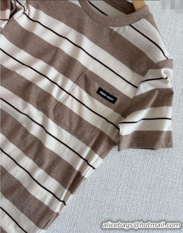 Top Grade Miu Miu Striped T-Shirt 527018 Beige 2025