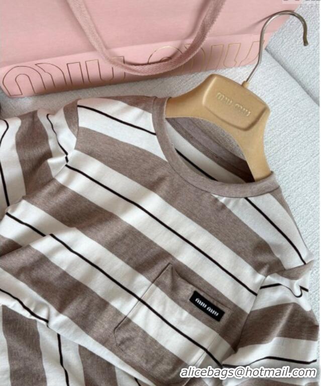 Top Grade Miu Miu Striped T-Shirt 527018 Beige 2025