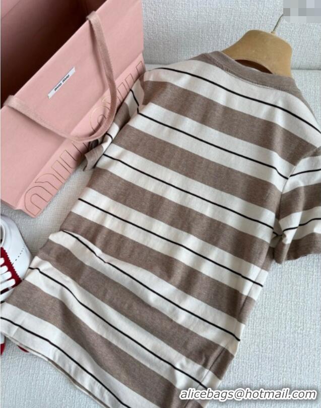 Top Grade Miu Miu Striped T-Shirt 527018 Beige 2025