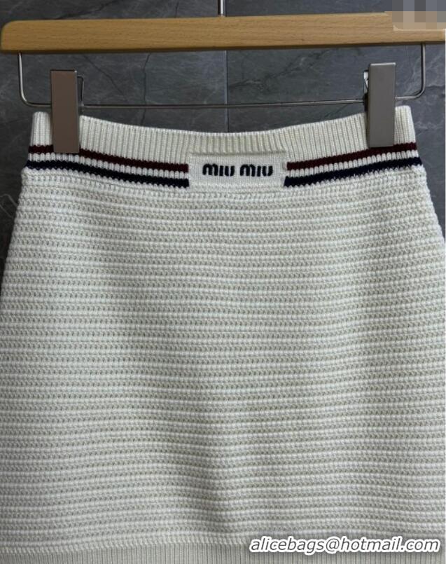 Free Shipping Discount Miu Miu Knit Mini Skirt 527004 White 2025