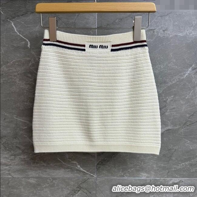 Free Shipping Discount Miu Miu Knit Mini Skirt 527004 White 2025