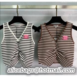 Affordable Price Chanel Wool Blend Striped Vest 527013 White/Brown 2025