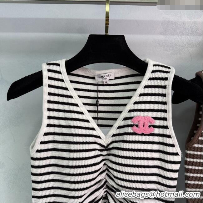 Affordable Price Chanel Wool Blend Striped Vest 527013 White/Brown 2025