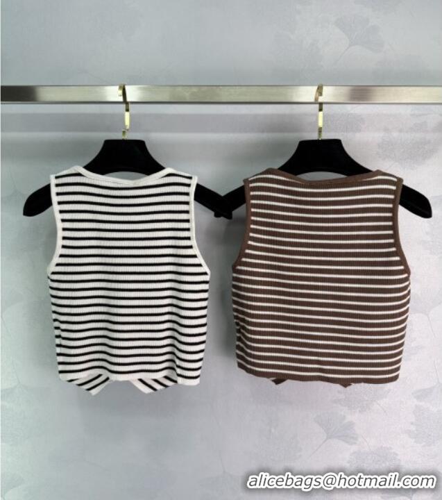 Affordable Price Chanel Wool Blend Striped Vest 527013 White/Brown 2025