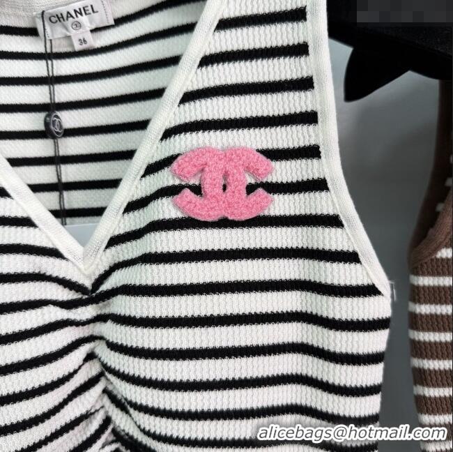 Affordable Price Chanel Wool Blend Striped Vest 527013 White/Brown 2025