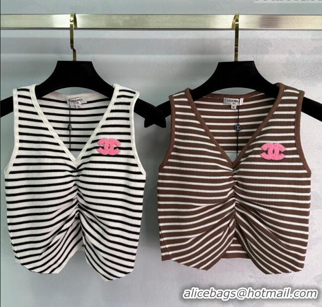 Affordable Price Chanel Wool Blend Striped Vest 527013 White/Brown 2025
