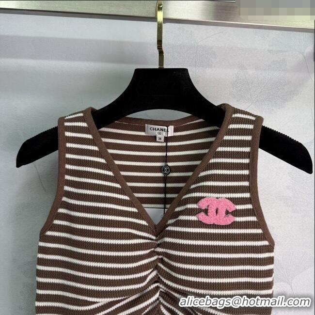 Affordable Price Chanel Wool Blend Striped Vest 527013 White/Brown 2025