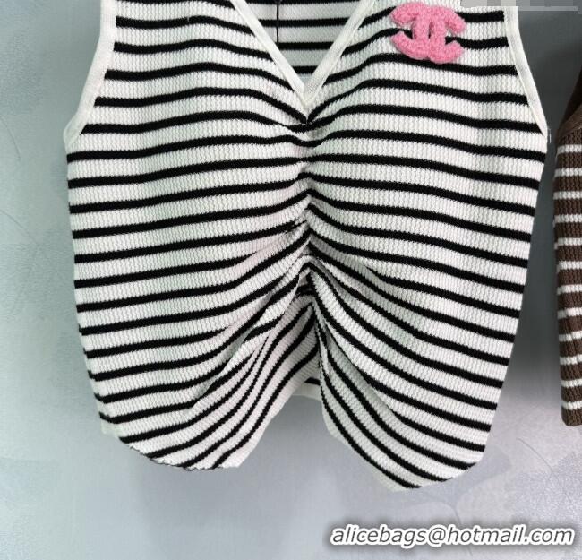 Affordable Price Chanel Wool Blend Striped Vest 527013 White/Brown 2025