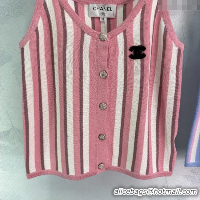 Traditional Discount Chanel Wool Blend Striped Vest 527014 Pink/Blue 2025