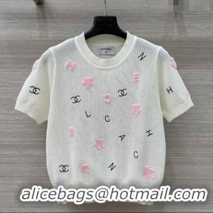 New Fashion Chanel Knit Wool Mesh Top with Logo Patch 527008 White 2025