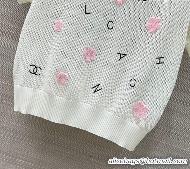 New Fashion Chanel Knit Wool Mesh Top with Logo Patch 527008 White 2025
